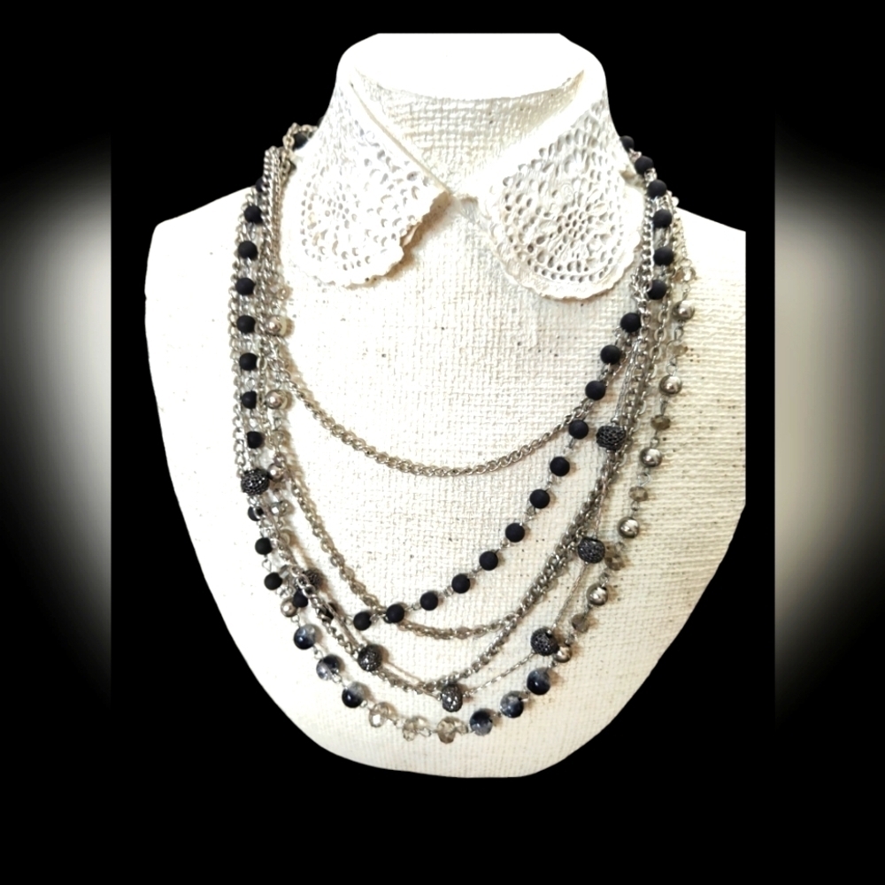 NWOT Silver & Black 5-strand necklace
